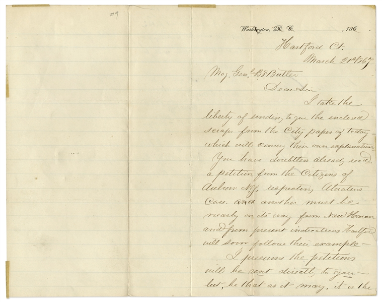 Clara Barton Autograph Letter Signed Regarding the Plight of Dorence Atwater -- With General Benjamin Butler's Reply on Andrew Johnson's Impeachment: ''...So many are afraid of the impeachment...''